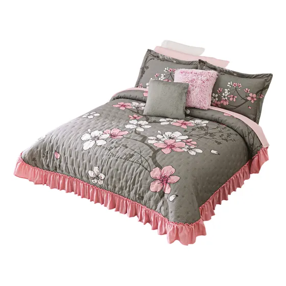 Colcha King Size Gris Neo Sakura Con Fundas Concord Cpik061