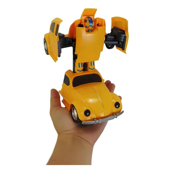 Brinquedo Infantil Carrinho Fusca Robô Bate E Volta Led Som