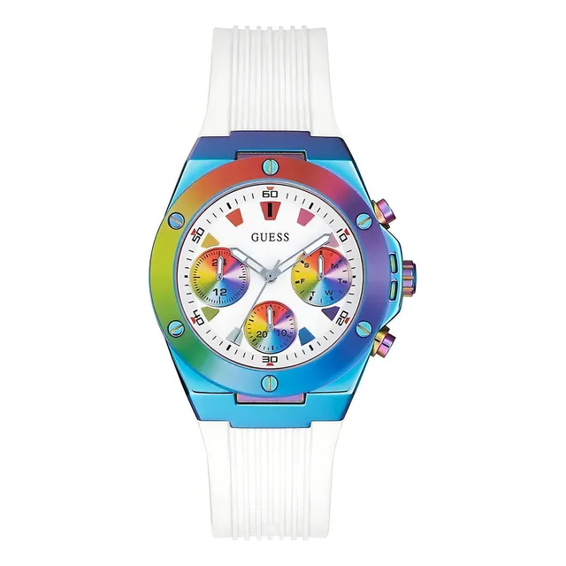 Reloj Guess Dama Silicona Gw0030l6 100% Original Color de la correa Blanco Color del bisel Multicolor Color del fondo Blanco