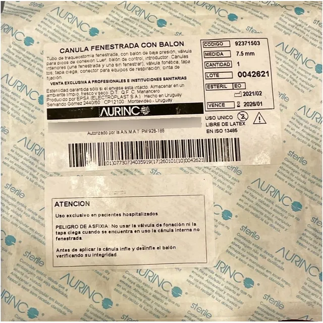 Cánula De Traqueostomía 7.5 Con Balón Y Válvula Fonatoria