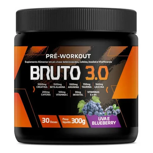 Pré Workout Bruto 300g - Sudract - Mais Força E Resistência Sabor Uva & Blueberry