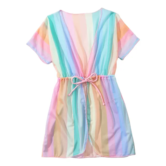 Oyoangle Vestido Corto Cordon Cintura Manga Corta Para Niña
