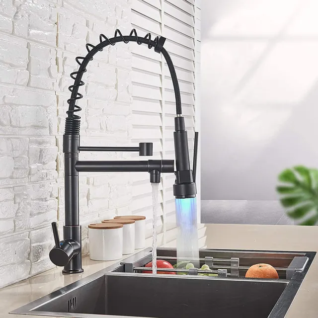 Grifo De Cocina Con Luz Led Cachera Alta Color Bronce Oscuro