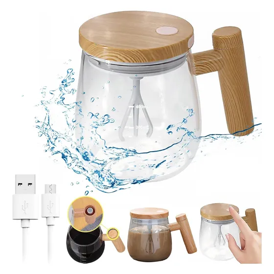 Taza Mug Mezcladora Recargable De Vidrio Con Tapa