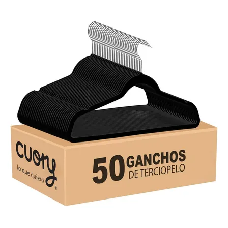 Set 50 Ganchos Terciopelo Antideslizantes Negro Cuory Gancho Giratorio