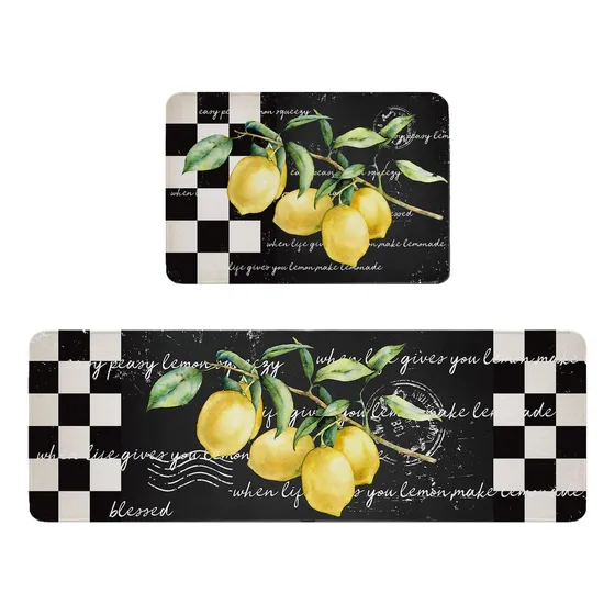 Tapete Cocina Amarillo Limon Lavable Tropical Verano Cuadro