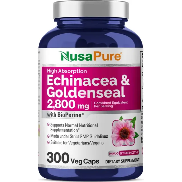 Equinácea Y Sello De Oro 2800 Mg Nusapure 300 Cápsulas Sin Sabor