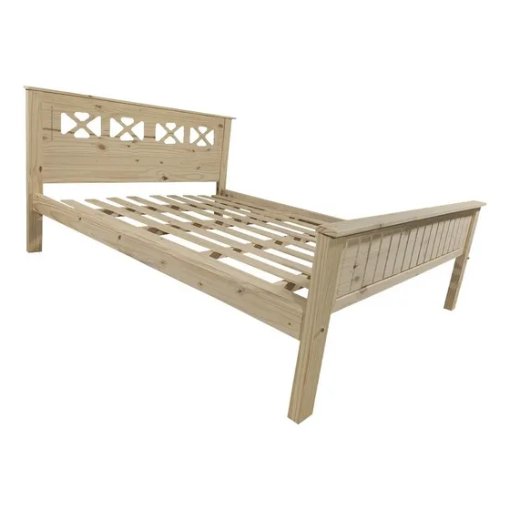 Cama Pino Macizo 2 Plazas Y Media Cruz 1,4 X 1,9 Metros Color Natural