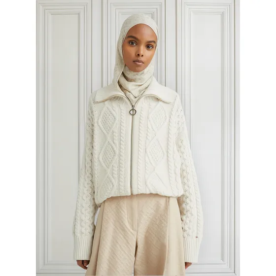 Saco De Punto Trenzado Con Cremallera Blanco Tommy Hilfiger