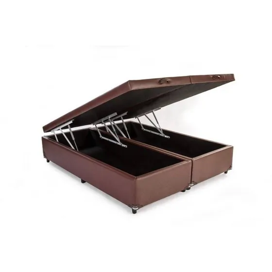 Base Cama Box Baú Bipartido King Size Corino Marrom 193x203