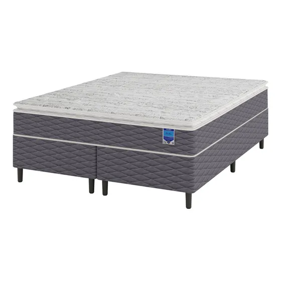 Cama Box Queen Cinza E Colchão Queen Molas Ensacadas Individualmente Bertha 158x198x64 Umaflex