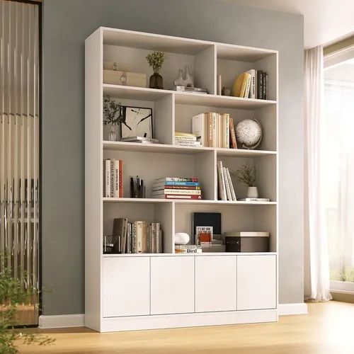Estante de Livros Branco MDF Foscarini Versatile 5 Portas 8 Nichos