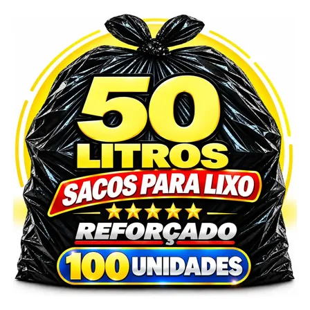 Saco De Lixo 50 Litros Reforçado Preto Resistente C/100 Econômico