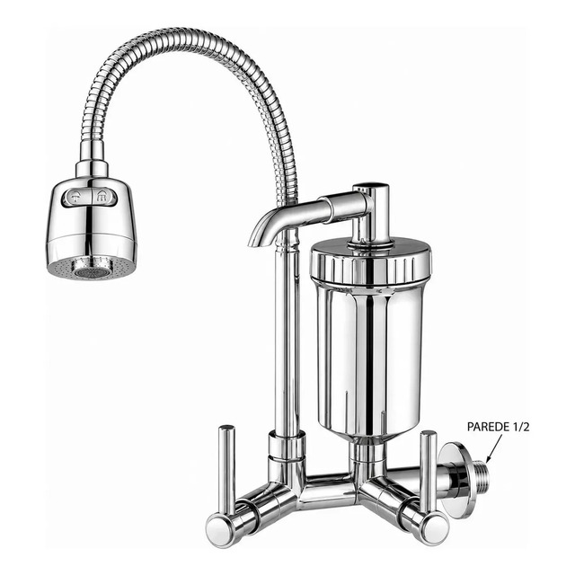 Torneira Com Filtro Com Purificador de Agua Gourmet Tubo Flexível e Bica Movel De 1/4 Volta Cromada A Mais Vendida Cromado Brilhante