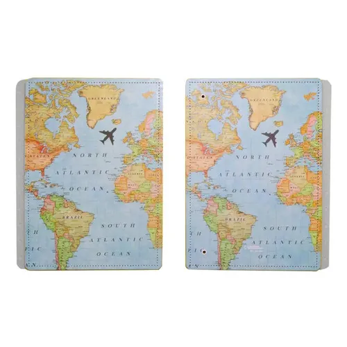 Capa E Contracapa Caderno Inteligente Grande Mapa Mundi Azul