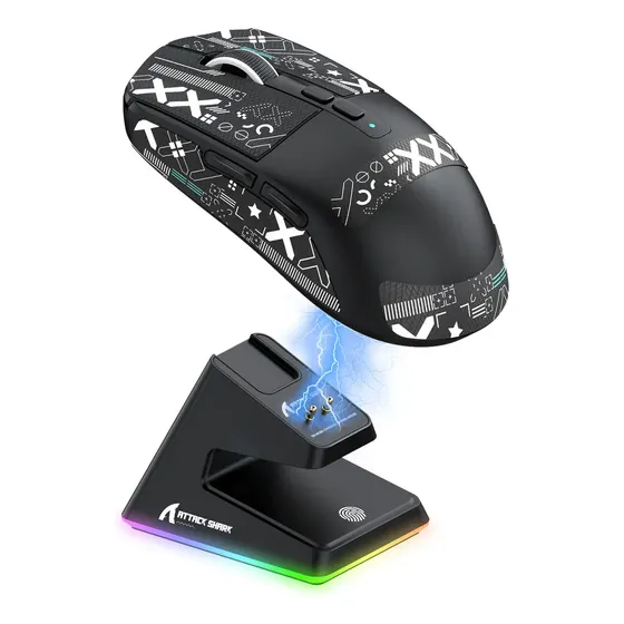 Ratón Bluetooth Attack Shark X6 Paw3395, Conexión Trimodo Color Negro
