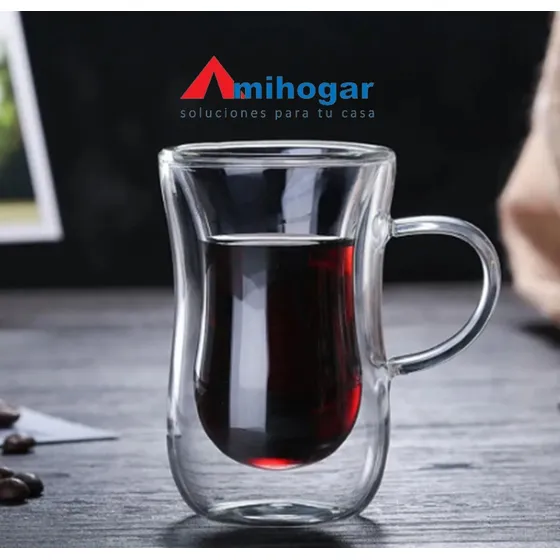 Tazas De Vidrio Con Asa Doble Pared (set De 2)