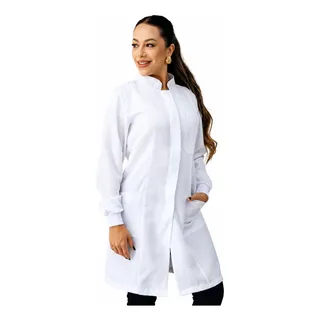 Jaleco Avental Botão Feminino Oxford Com Punho E Manga Longa Branco P