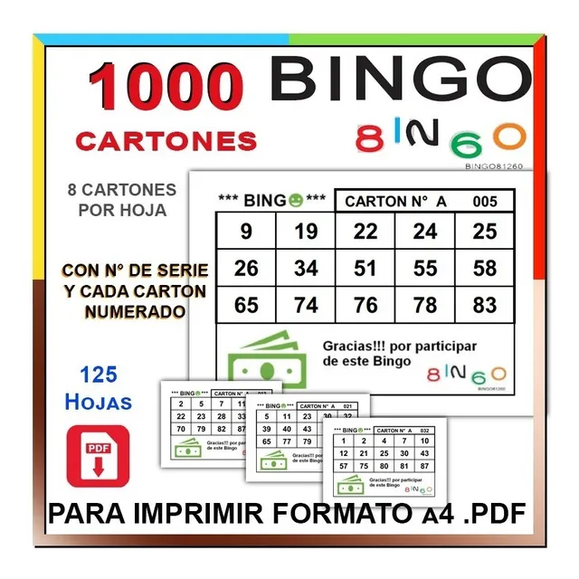 125 Hojas A4 Con 1000 Cartones Para Bingo 90 Bolillas Pdf