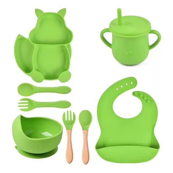 Set De Alimentación Para Bebe 9 Piezas, Platos De Silicona 