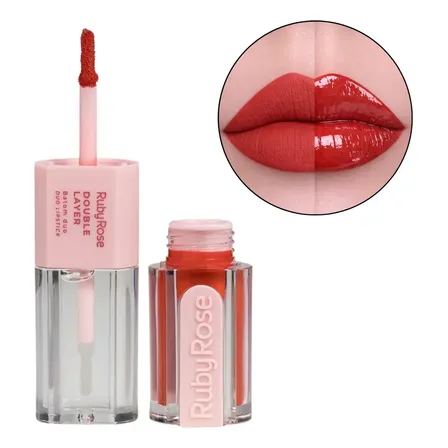 Batom Duo Matte E Gloss Longa Duração Double Layer Ruby Rose Dl10