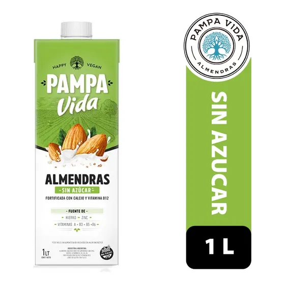 Leche De Almendras Sin Azucar Pampa Vida Sin Tacc X 1 Litro