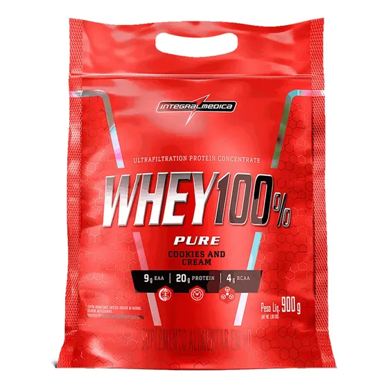 Whey 100% Pure Pouch Cookies 900g Integralmedica - Suplemento Nutritivo para Treinos de Alta Performance