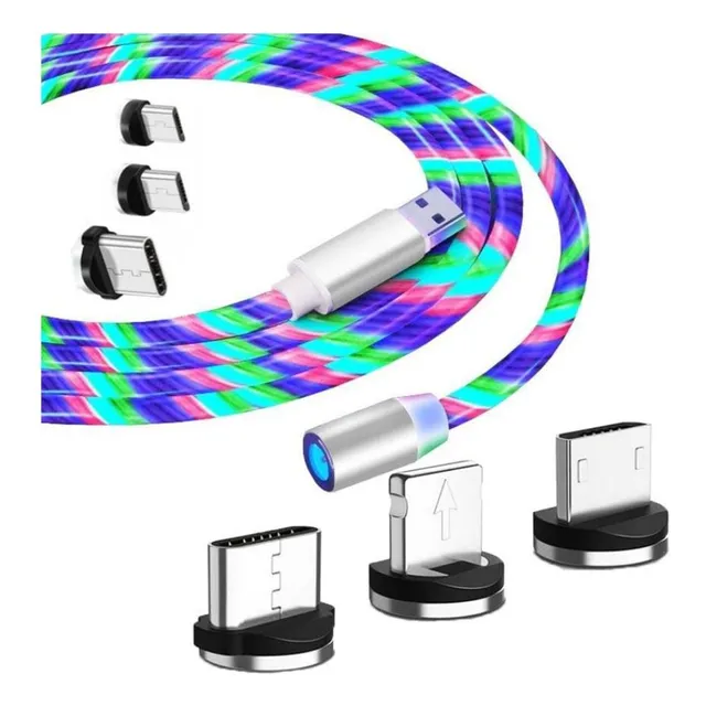 Cable Magnético Led 3 En 1 Lightning -micro Usb-tipo C