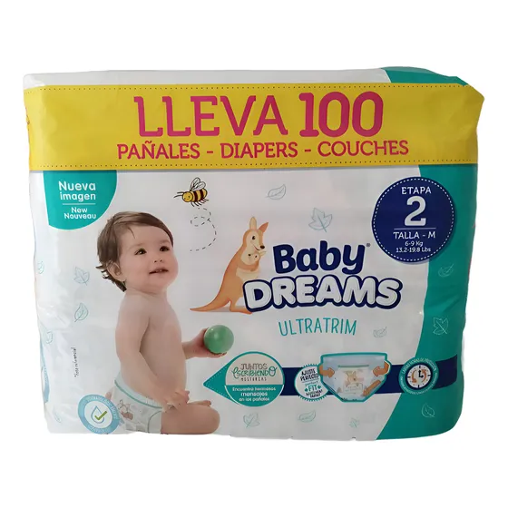 Pañales Baby Dreams Etapa 2 De 100unid Talla M Tamaño Mediano (M)