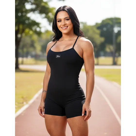 Roupa De Academia Feminina Macaquinho Fitness Macacao Suplex Preto Suplex Liso M