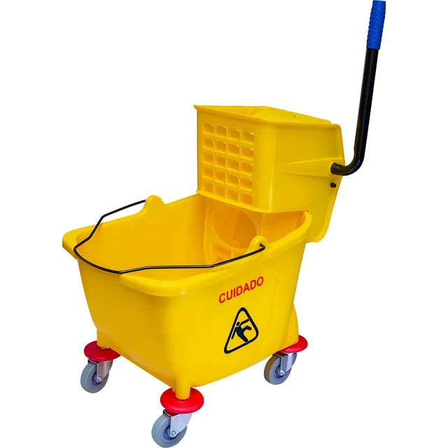 Cubeta De Carrito Con Exprimidor Marca Oval De 32 Lt Color Amarillo