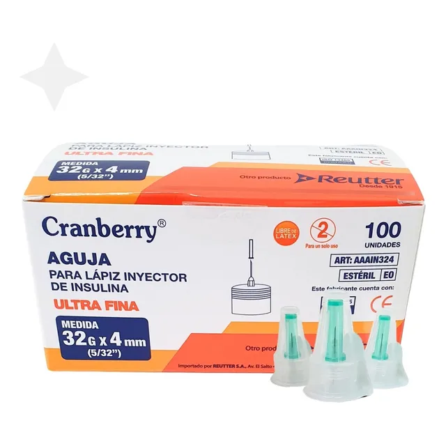 Aguja Lapiz Insulina 32g X 4mm Ultra Fina Caja 100 Unidades