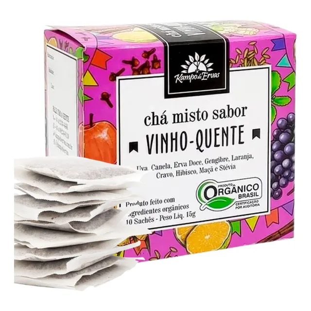 Vinho Quente Orgânico Sachês Sem Álcool Uva Gengibre Canela