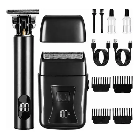 Set de Cortadora de Cabello y Afeitadora Eléctrica Para Hombre, Inalámbrica con Cabezal en T y gran área Lámina