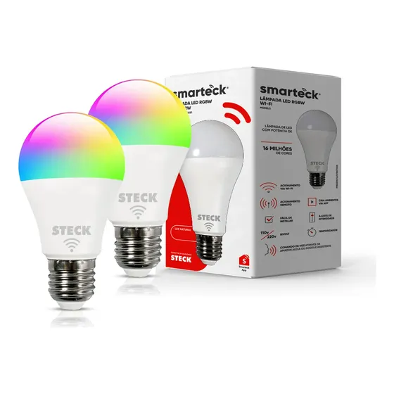 Kit 2 Lâmpadas Led 7w Rgb Inteligente Wifi - Steck, Smal1us1