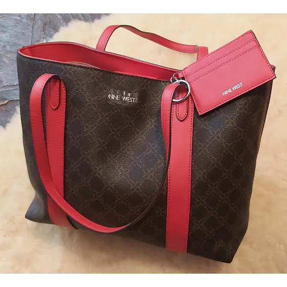 Nine West Cartera Casual Semi Cuero Marron / Rojo