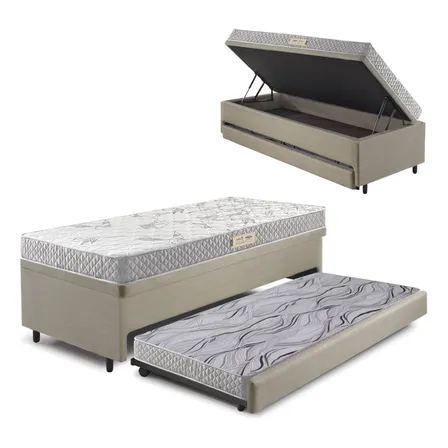 Bicama Solteiro Cama Inhouse Com Baú E Colchão Ecoline D20 88x188cm Bege