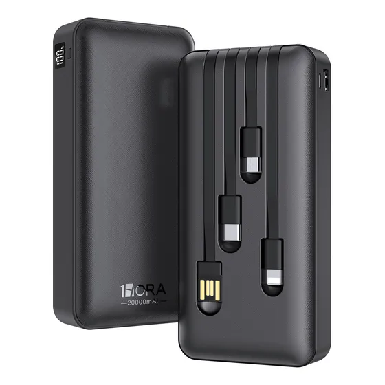 Power Bank 20000mah Batería Portátil con 4 Cables con Pantalla Digital 1Hora Compatible con iPhone Samsung Xiaomi Huawei