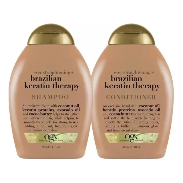 Kit Shampoo Y Acondicionador Ogx Keratina Brasileña 385 Ml