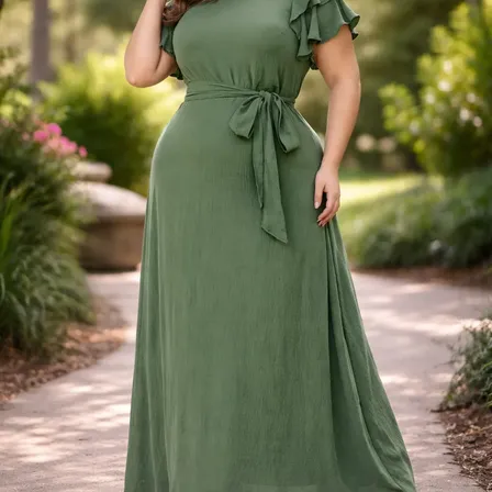Vestido Plus Size Manga Soltinho Elegante Longo Casual Liso