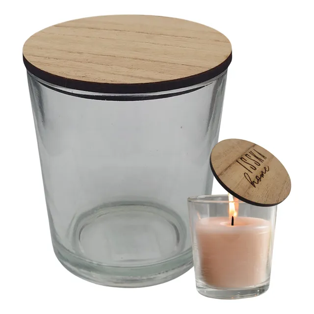 Vaso Vidrio Mediano Tapa De Madera Velas Portavelas X10