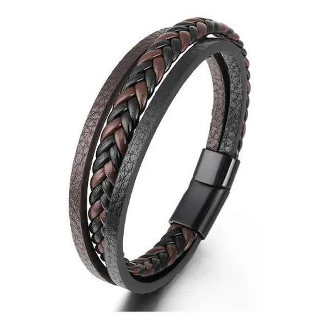 Pulsera De Cuero De 3 Filas Negro-marron - D878