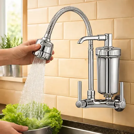 Torneira Com Filtro De Cozinha Gourmet Forte Lar Metais 1/4 De Volta Prateado Brilhante