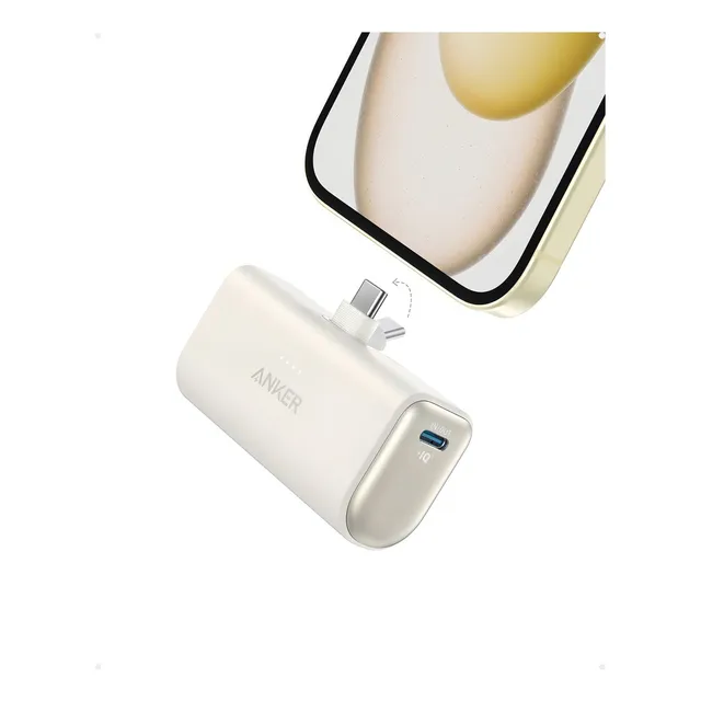 Power Bank Anker Nano con Conector USB-C Plegable Integrado, Cargador portátil de 5000 mAh 22.5 W, para iPhone 15/15 Pro/15 Pro MAX, Samsung S22/23 Series, Huawei, iPad Pro/Air, AirPods y más(Blanco)