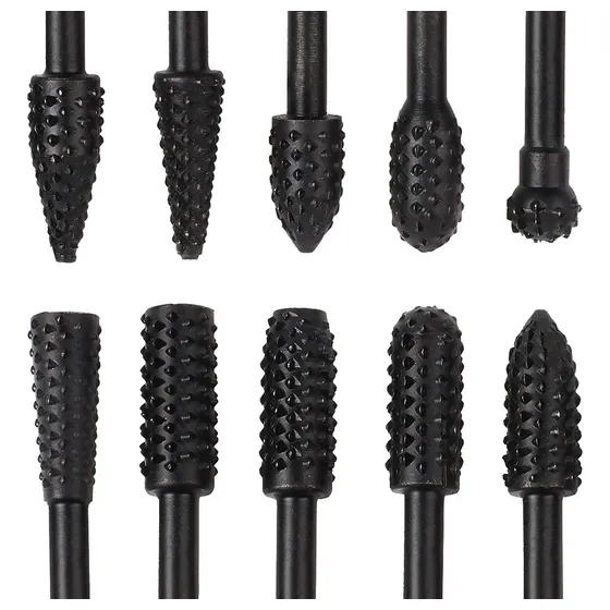 Juego Fresas Escofinas Rotativas 1/4 6,35mm 10 Pzs Madera