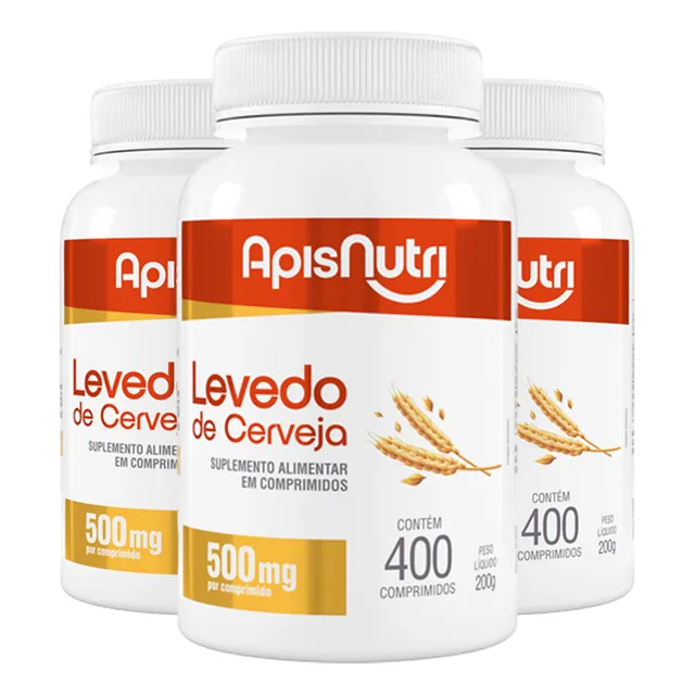 Kit 3 Levedo De Cerveja Apisnutri 400 Comprimidos 500mg
