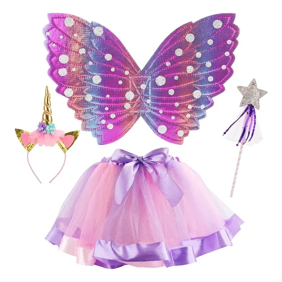 Conjunto De Disfraz Unicornio  Diadema/alas Y Tutú Para Niña