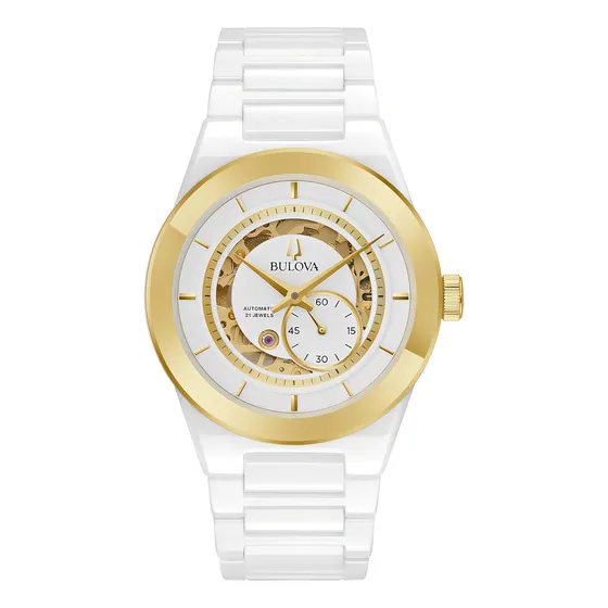 Reloj Bulova Automático 98a290 Hombre Blanco/dorado