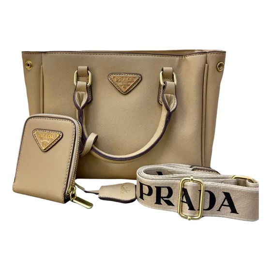 Prada Cartera De Cuero Beige