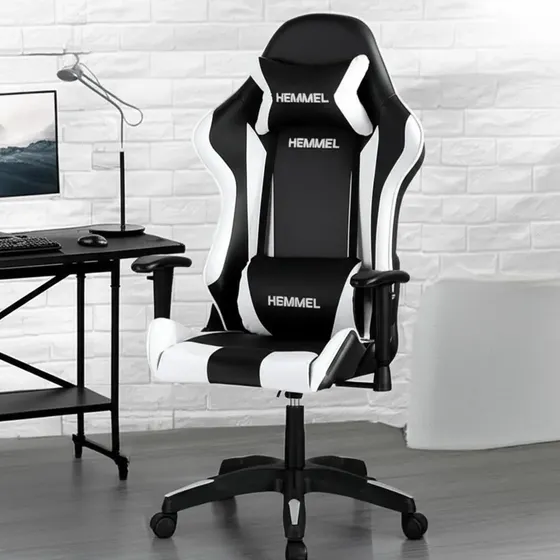 Silla Gamer HEMMEL MGC001 Negra Blanca Ergonómica Reclinable 150kg